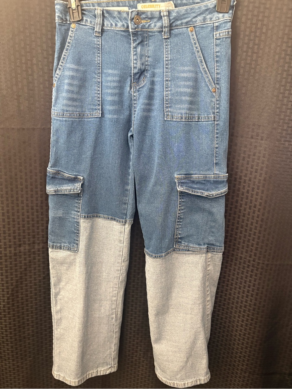 Straight Leg Two-Tone Blue Jeans with Cargo Pockets